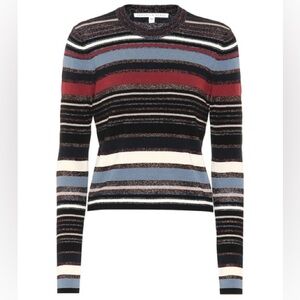 Veronica Beard Palmas Striped Metallic Cropped Sweater
